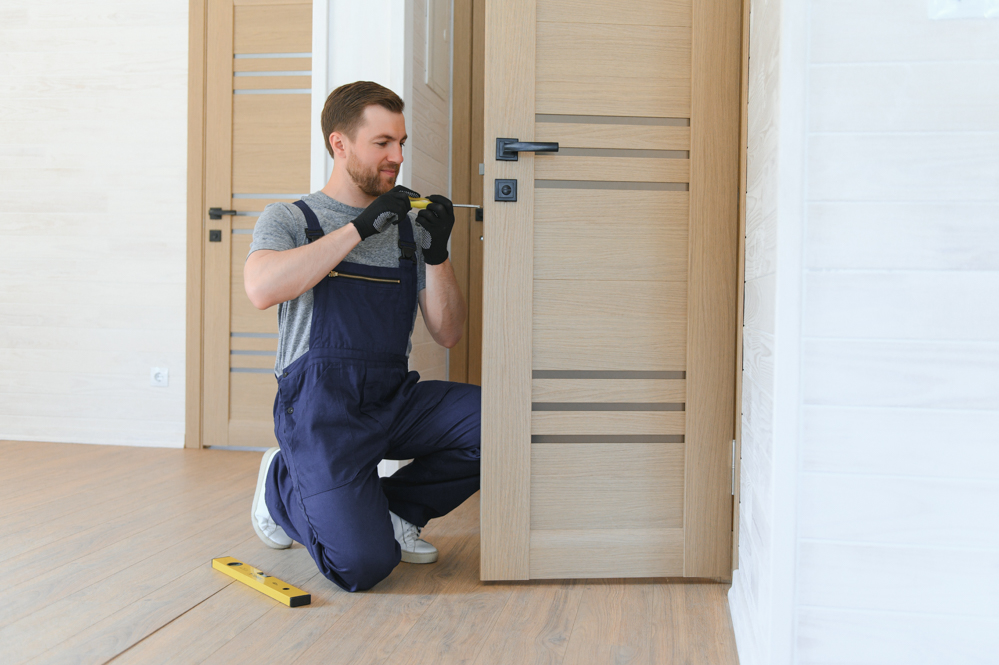 Smart lock installation on wood front door