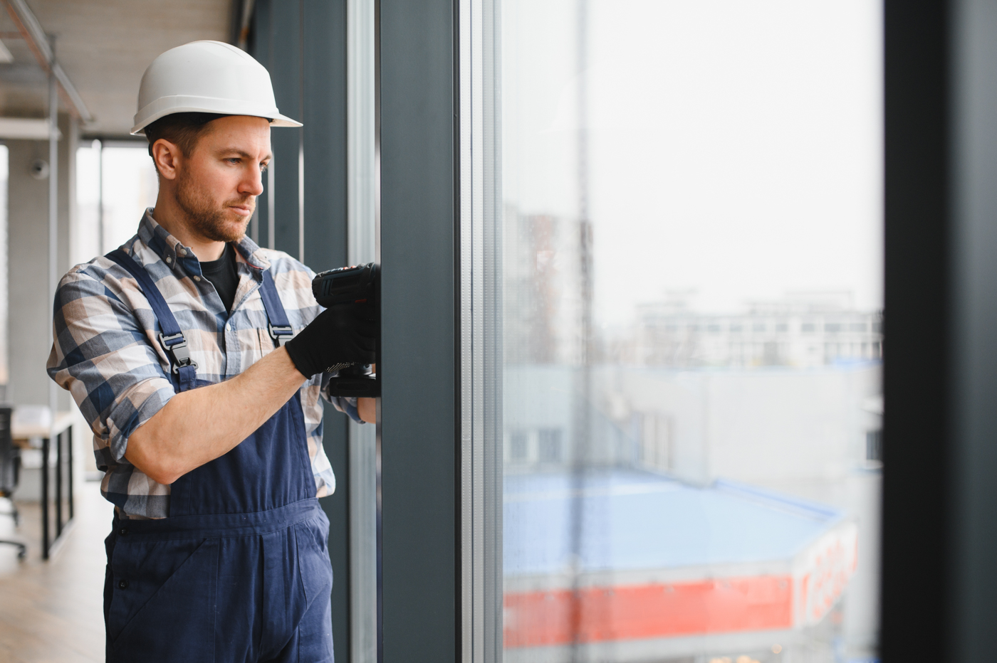 Emergency window glass repair in Canadian office building