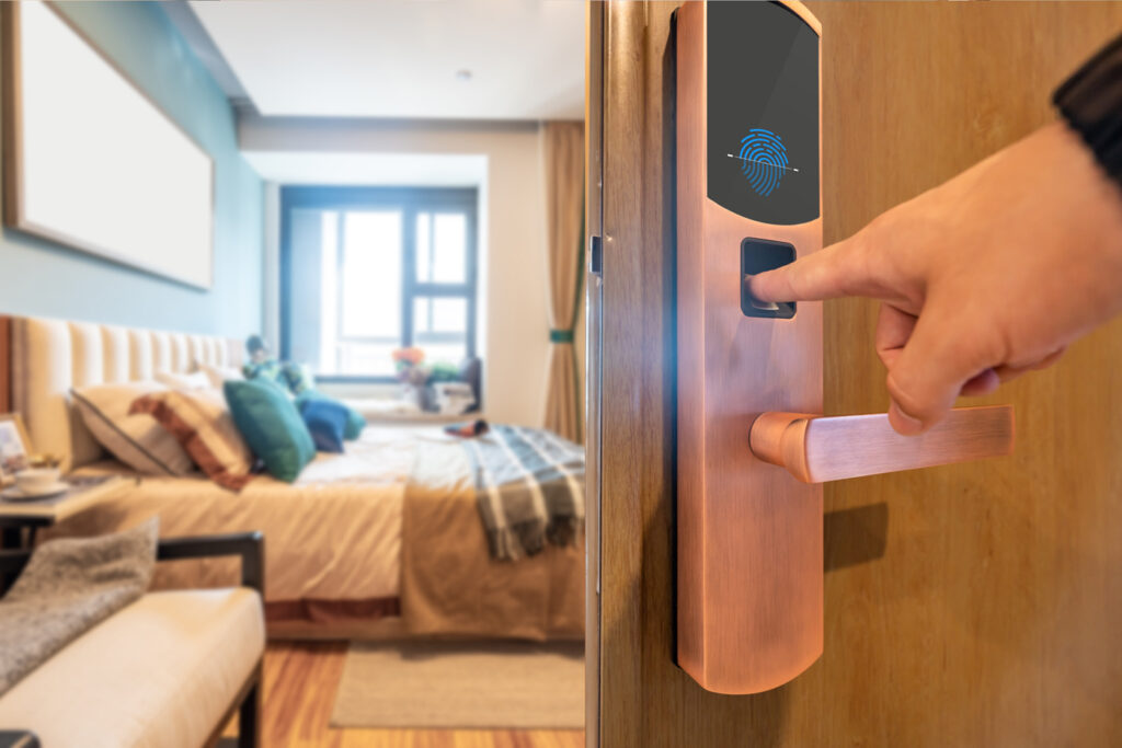 Biometric smart lock entry on Canadian bedroom door