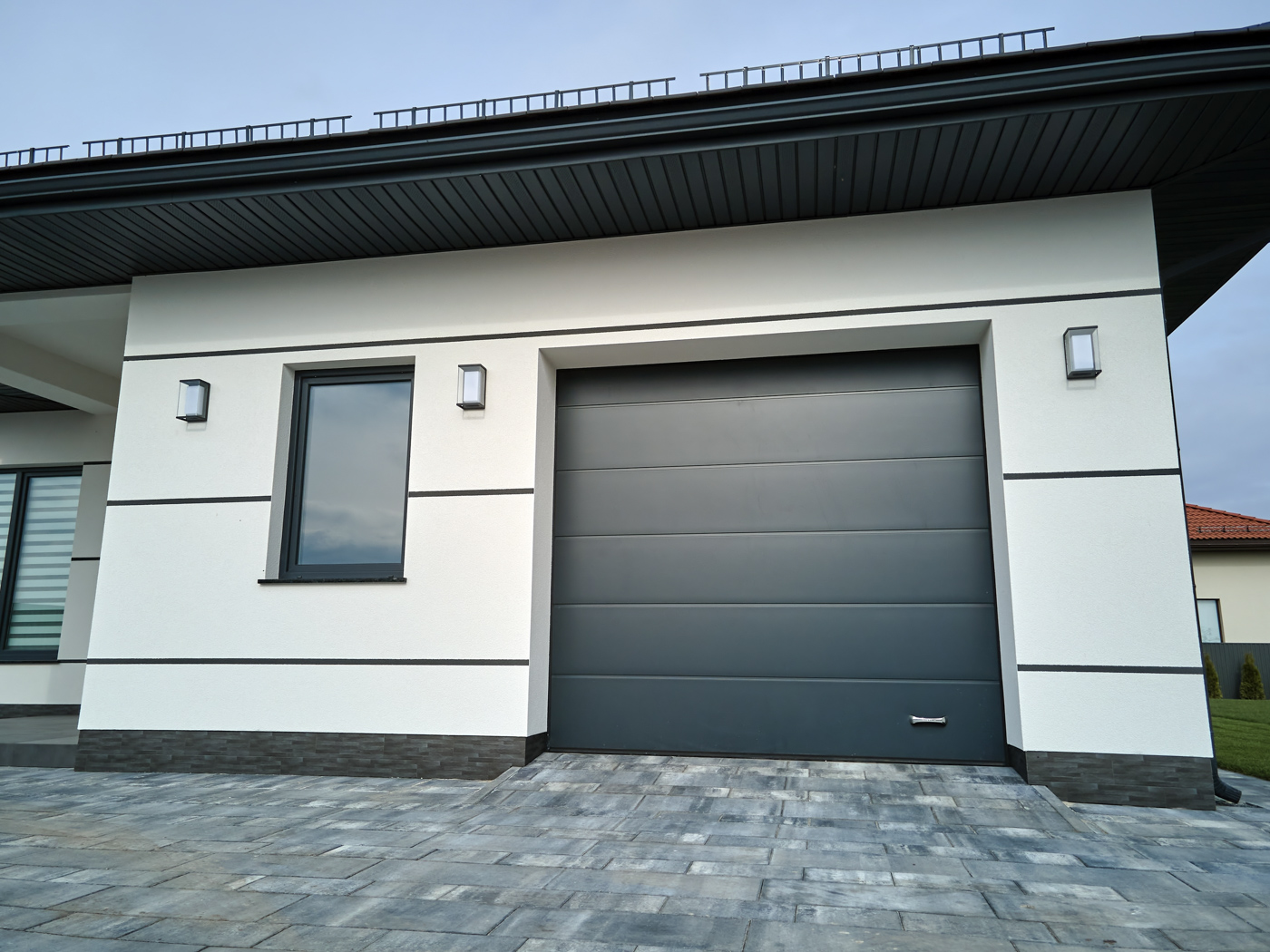 Double garage doors on modern home