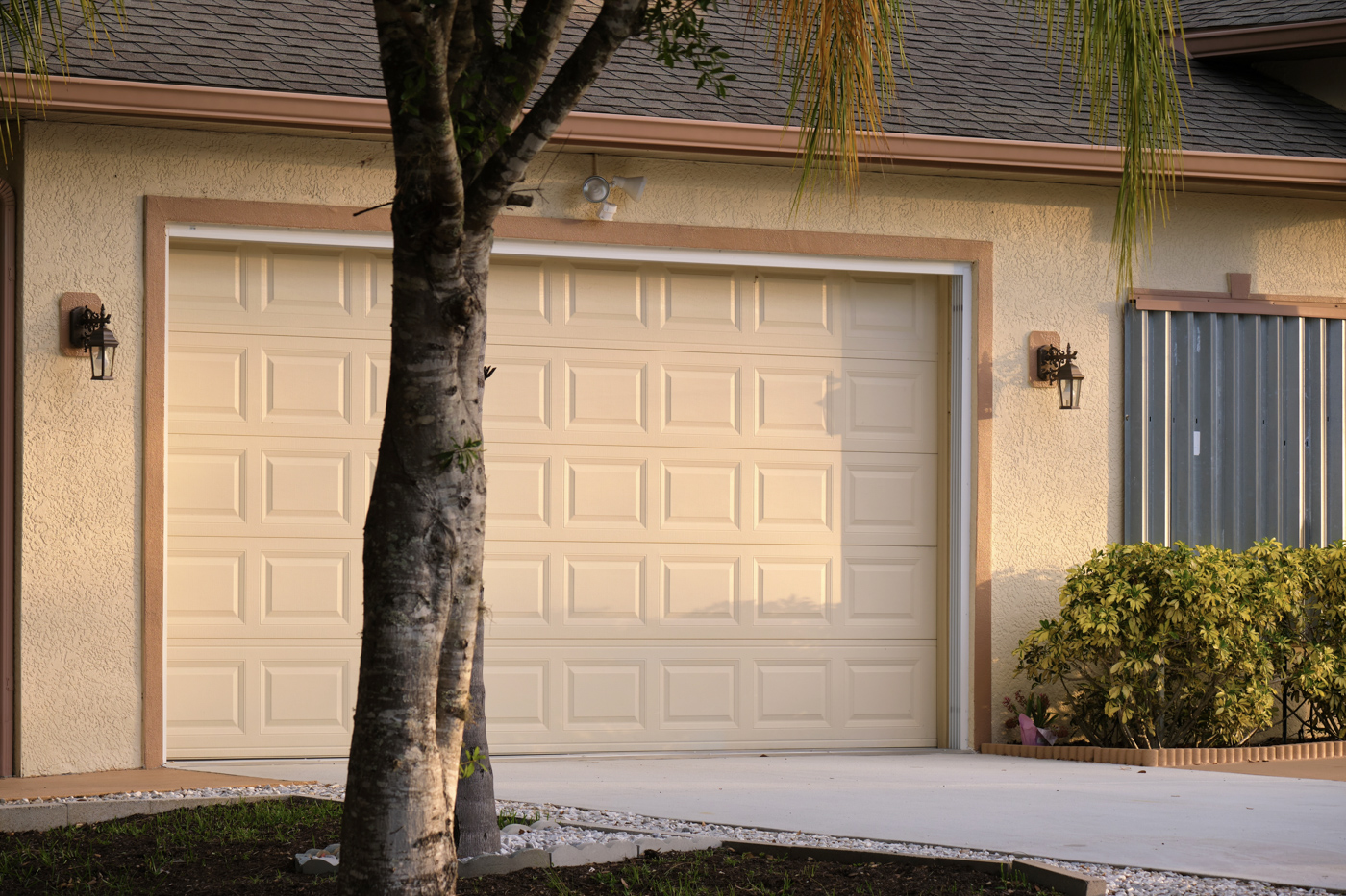 Beige residential garage door