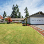 Modern residential home with steel garage door