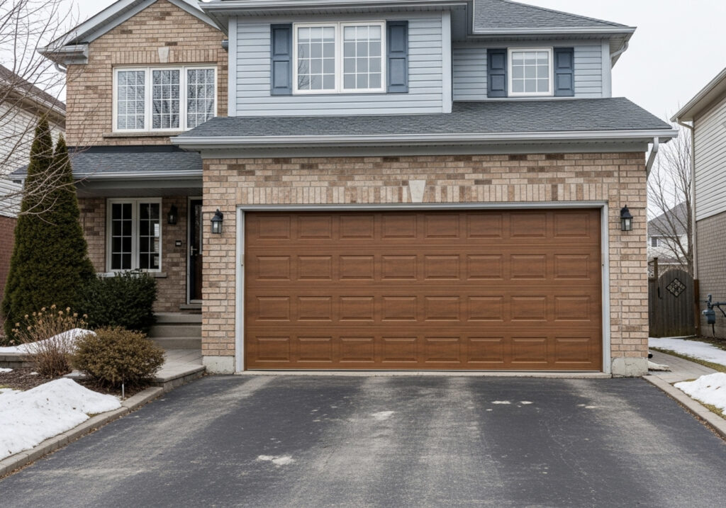 Residential garage door on Canadian home driveway