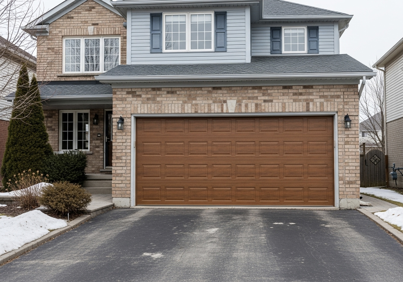 Residential garage door on Canadian home driveway
