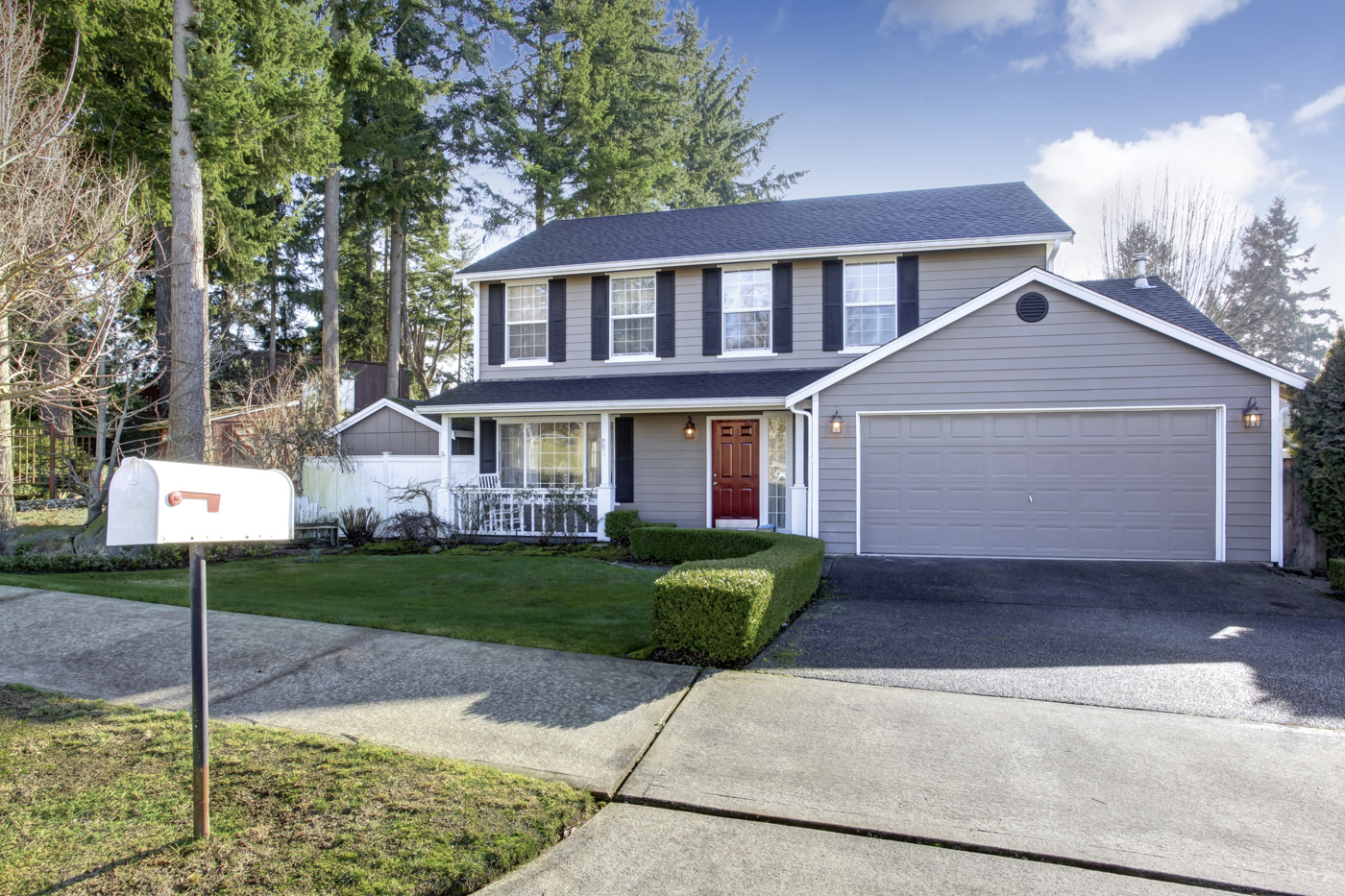 Residential garage door on suburban home