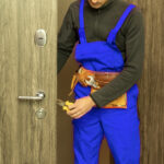Government locksmith at public building door