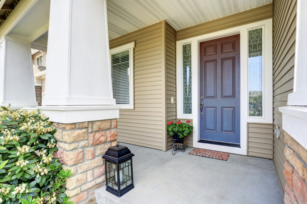 Painted exterior door with sidelights