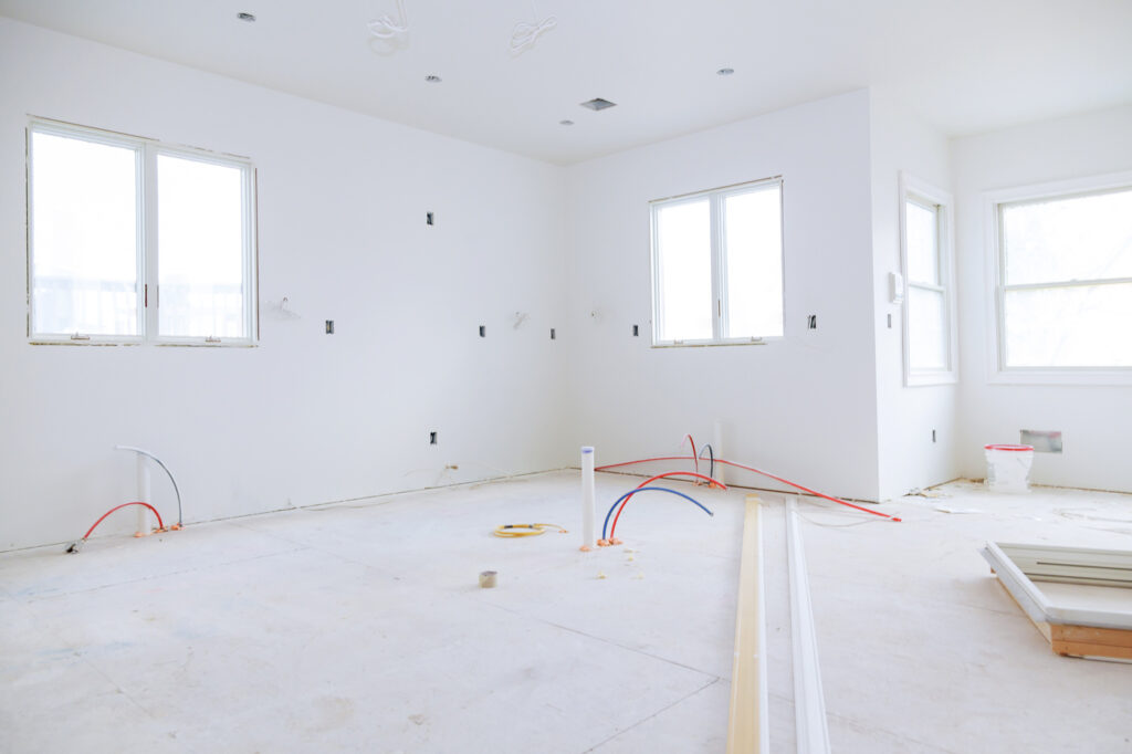 New home windows before interior installation